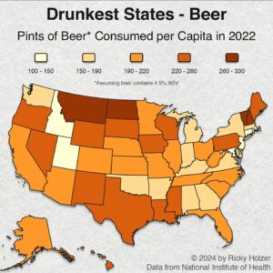 map showing the states with highest beer consumption