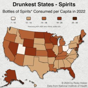 map showing the states with highest spirits consumption